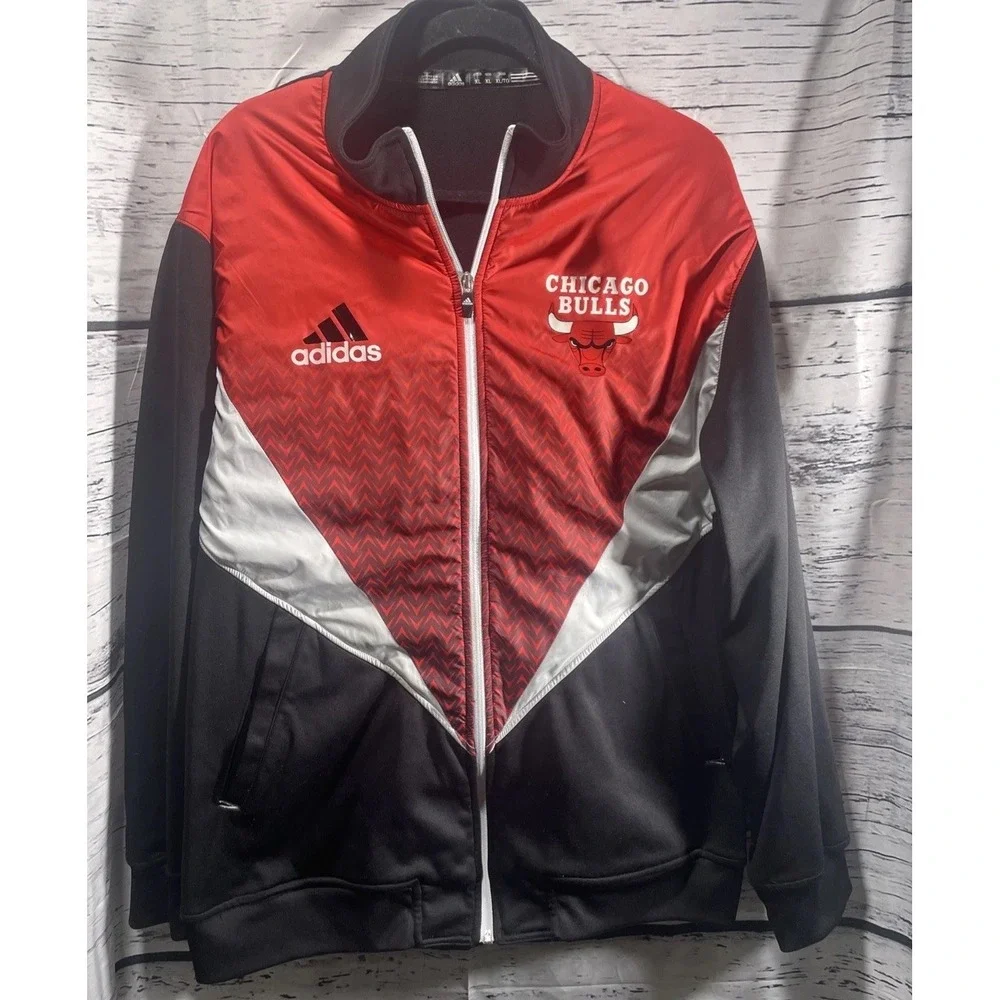 Adidas Chicago Bulls Jacket XL Red Black Full Zip‎ NBA Track Jacket